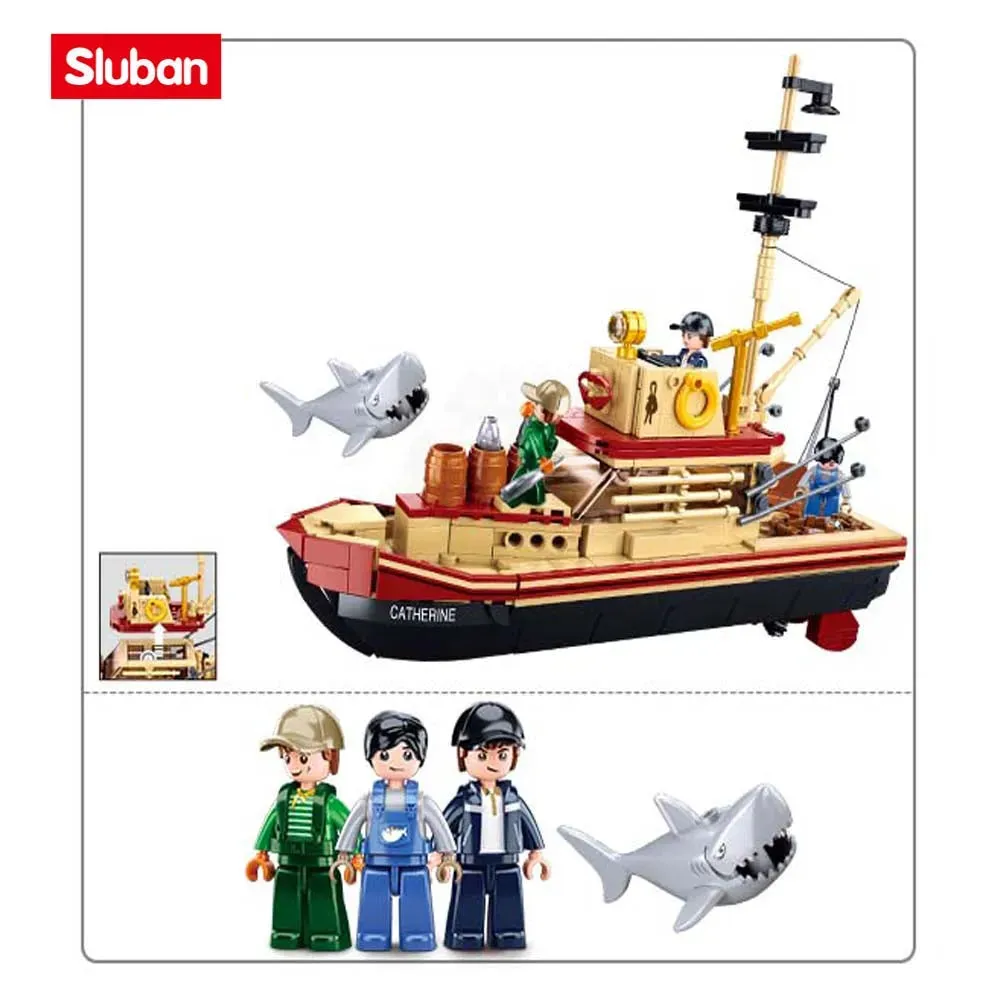 Fisherman Great Shark Fishing Boat Bricks Toy