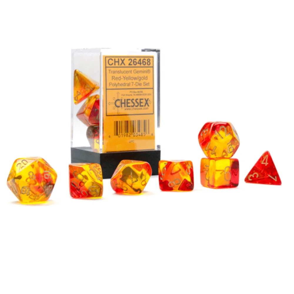 Gemini Polyhedral Translucent Red-Yellow/gold 7-Die Set