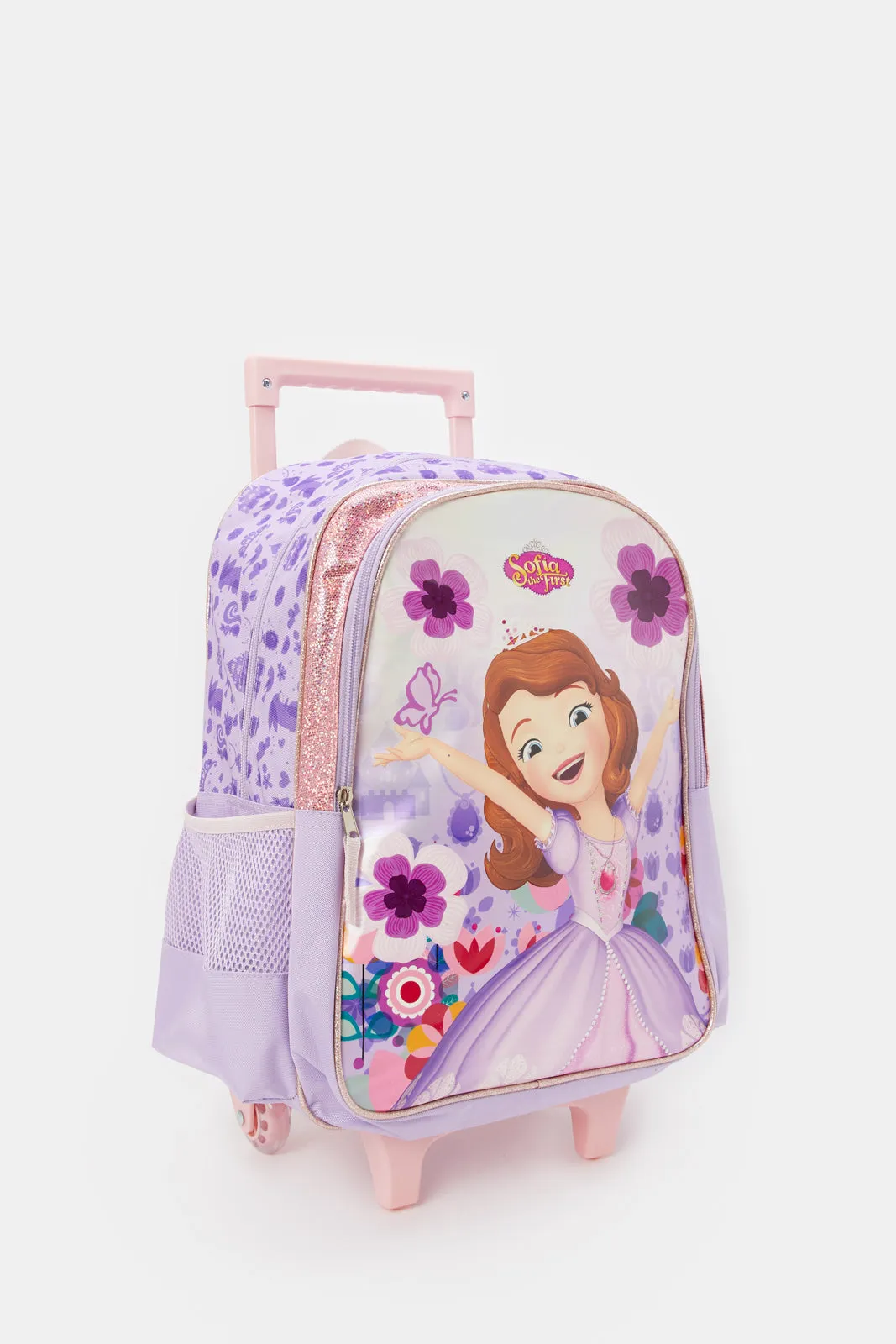 Girls Pink Sofia Print Trolley Bag (16 Inch)