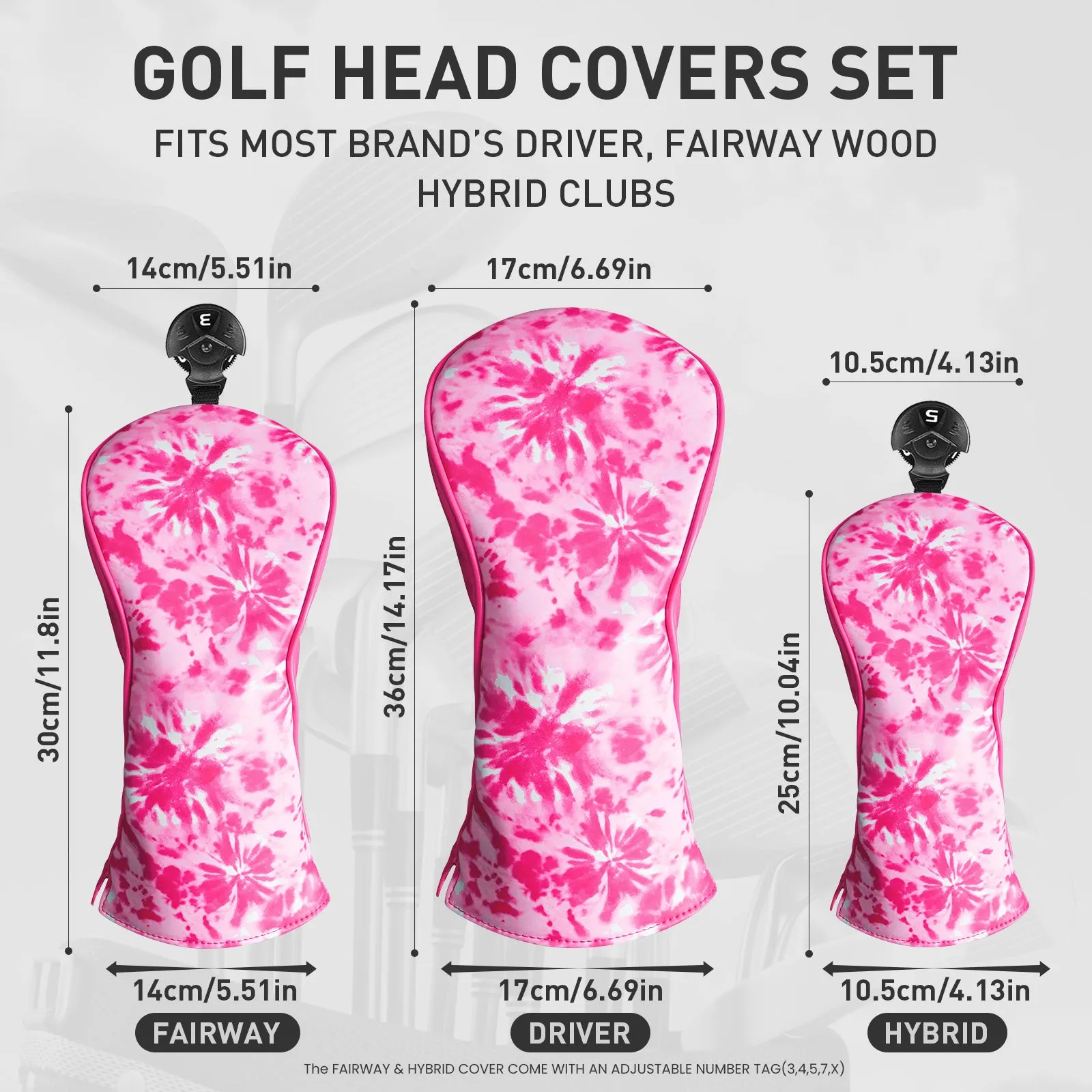 Golf Wood Covers for Driver Fairway Hybrid Deep Pink 3 Pack