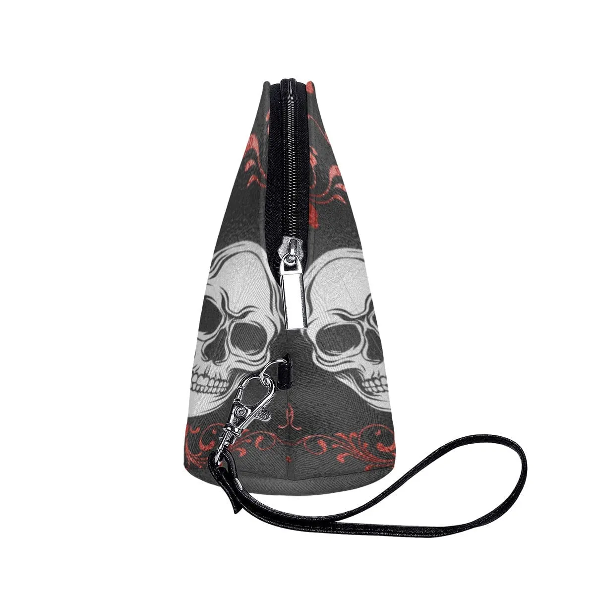 Gothic Red Pattern With Skulls Curved Cosmetic Bag