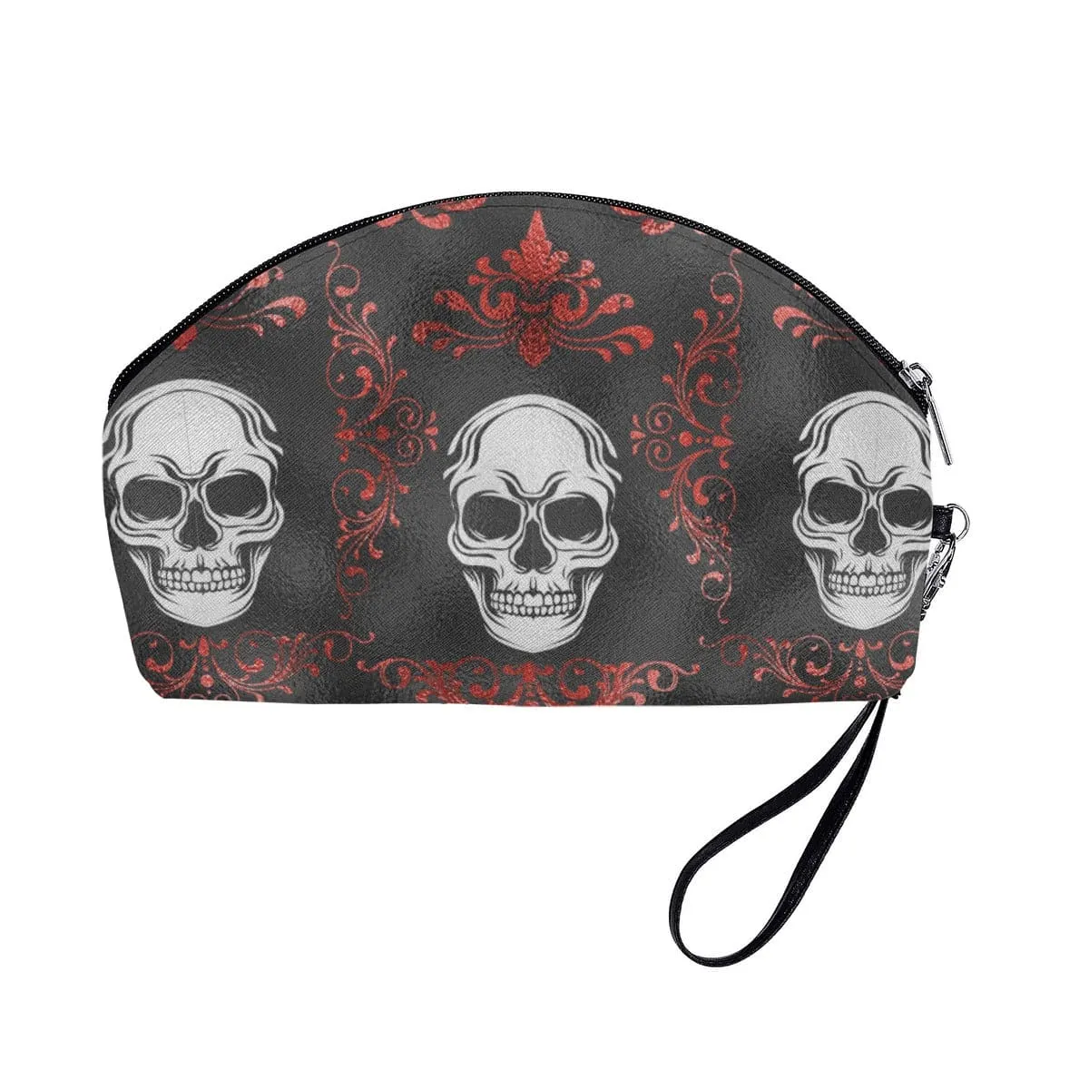 Gothic Red Pattern With Skulls Curved Cosmetic Bag