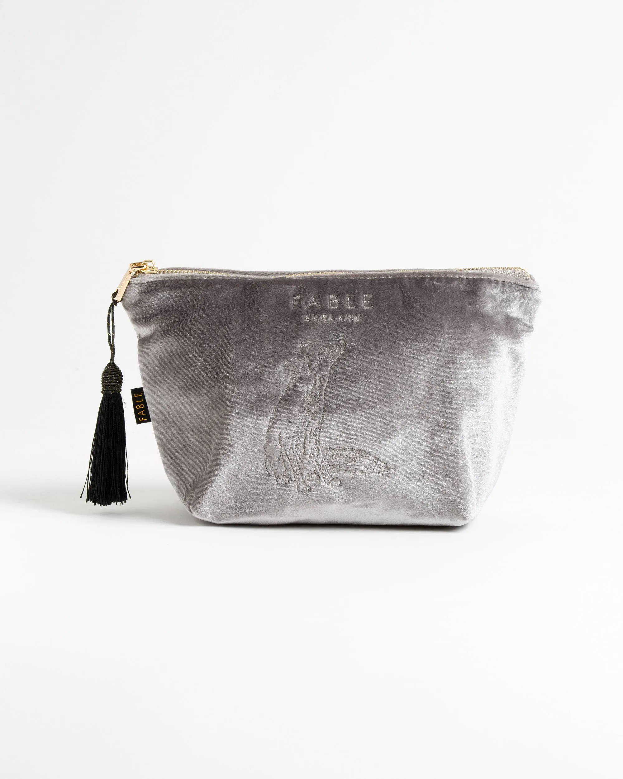 Grey Velveteen Fox Large Makeup Bag