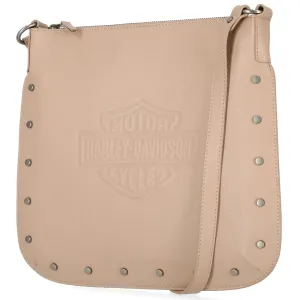 Harley-Davidson Women's Flat Studded Bar & Shield Crossbody Bag, Tan MHW044