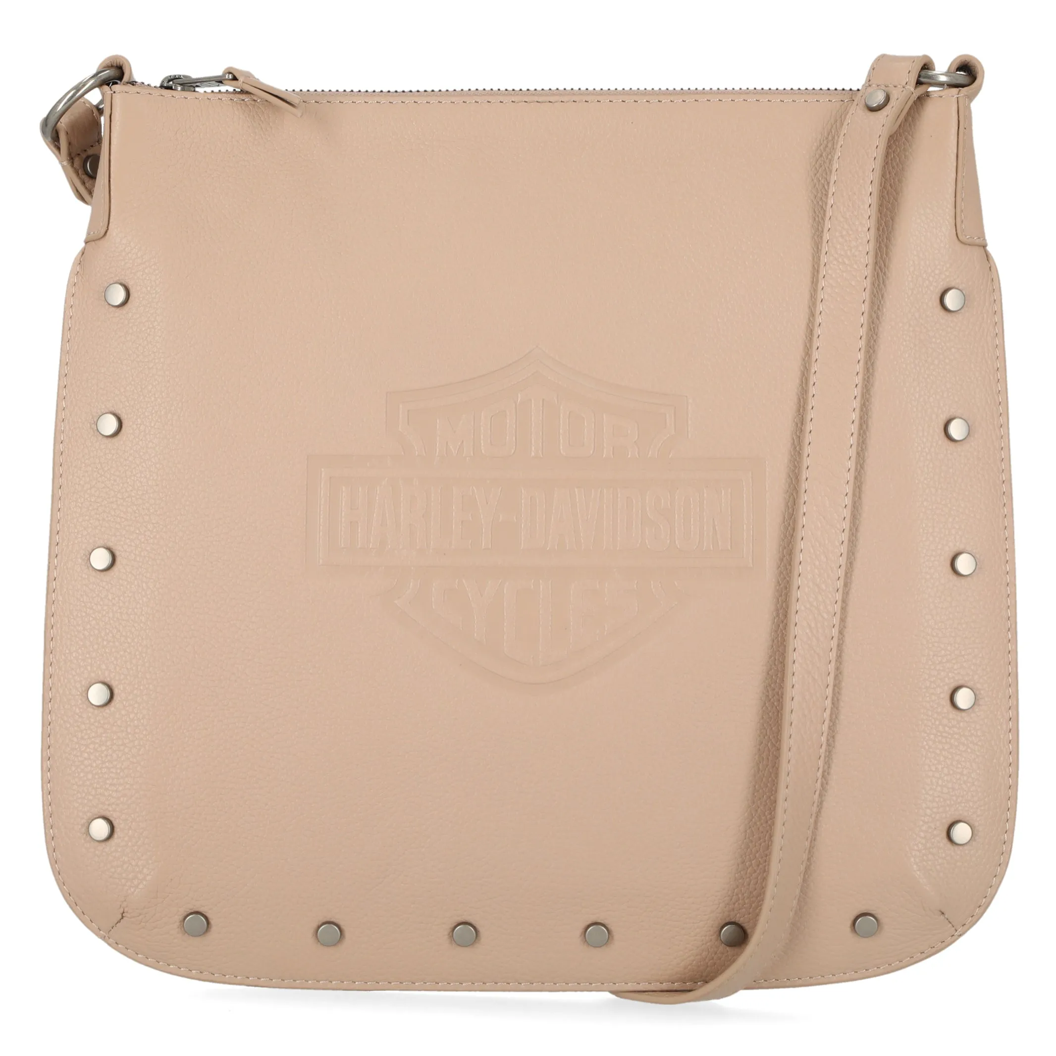 Harley-Davidson Women's Flat Studded Bar & Shield Crossbody Bag, Tan MHW044