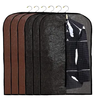 Heart Home Embossed Design Half Transparent Non Woven Men's Blazer Suit Cover|Zipper Closure & Sturdy Hook|Size 96 x 61 x 1 CM|Pack of 6 (Black & Brown)