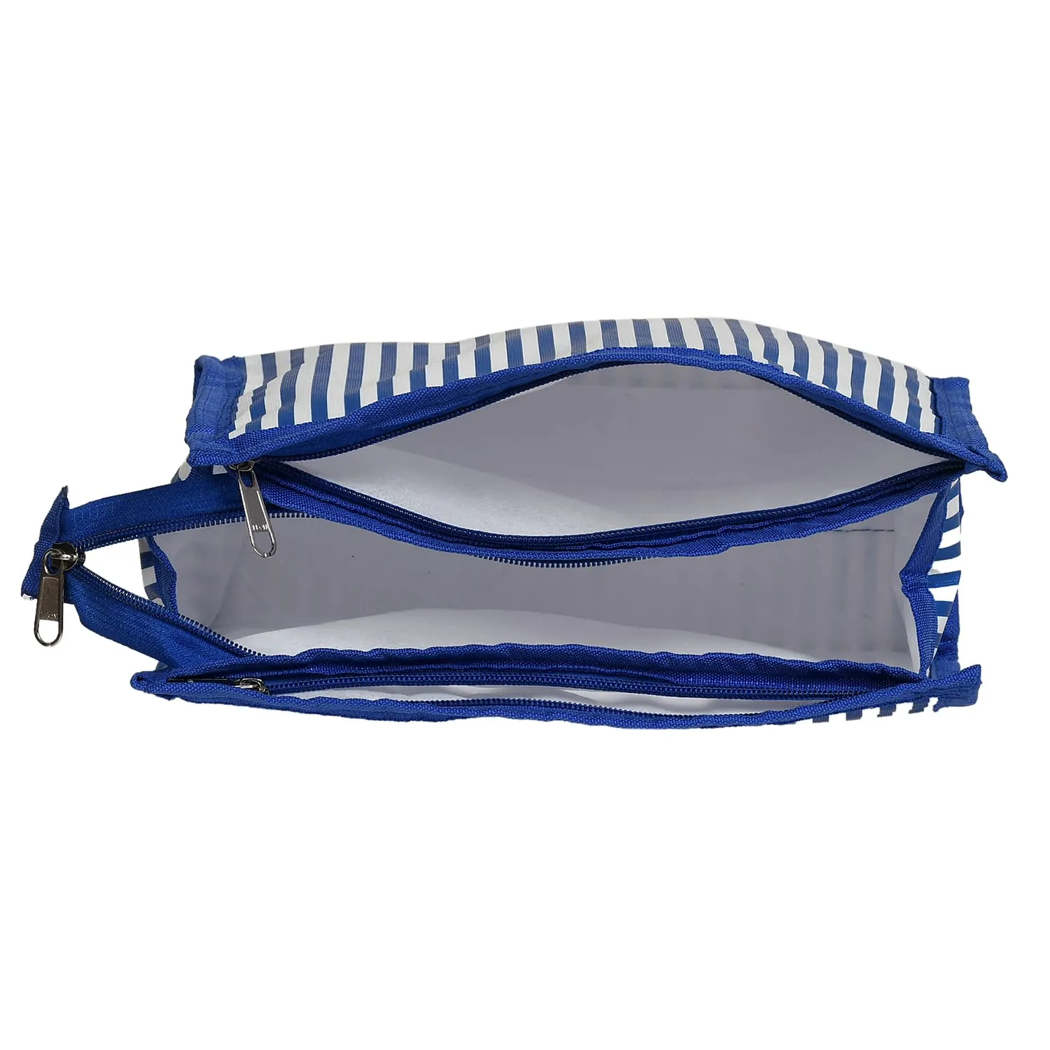 Heart Home Lining Print PVC Toiletry Bag for Home & Travelling with 3 Main Zipper Pack of 2 (Blue) 54HH4351.