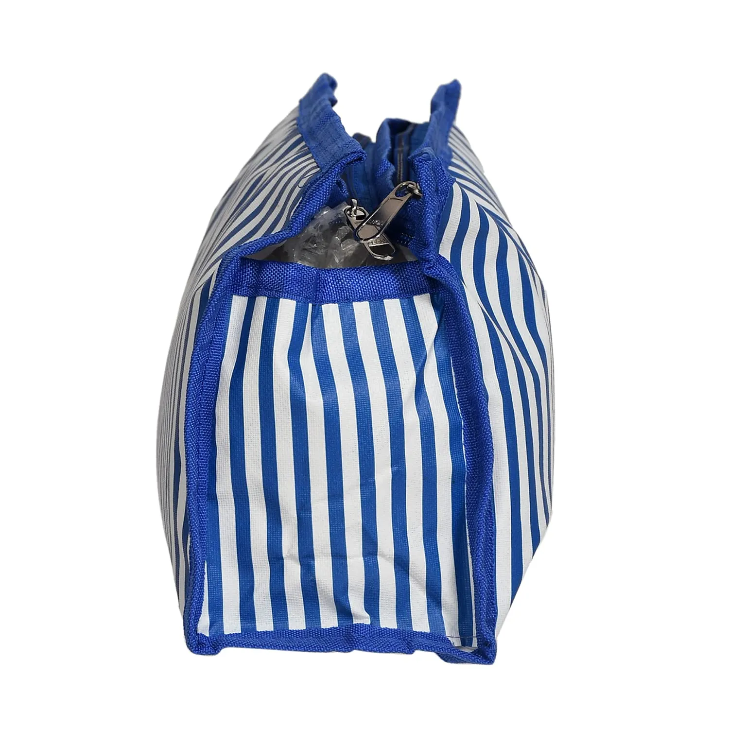 Heart Home Lining Print PVC Toiletry Bag for Home & Travelling with 3 Main Zipper Pack of 2 (Blue) 54HH4351.