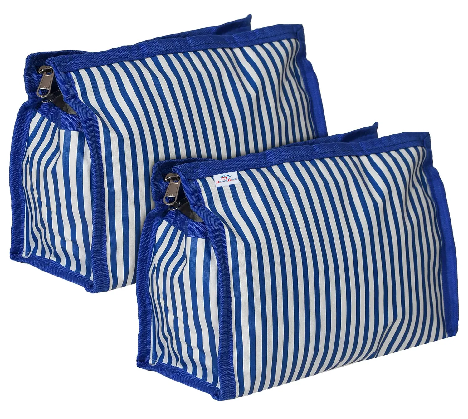 Heart Home Lining Print PVC Toiletry Bag for Home & Travelling with 3 Main Zipper Pack of 2 (Blue) 54HH4351.