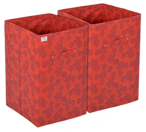 Heart Home Metallic Flower Printed Non-Woven Foldable Large Laundry basket/Hamper With Handles- Pack of 2 (Red)-HS43HEARTH25862