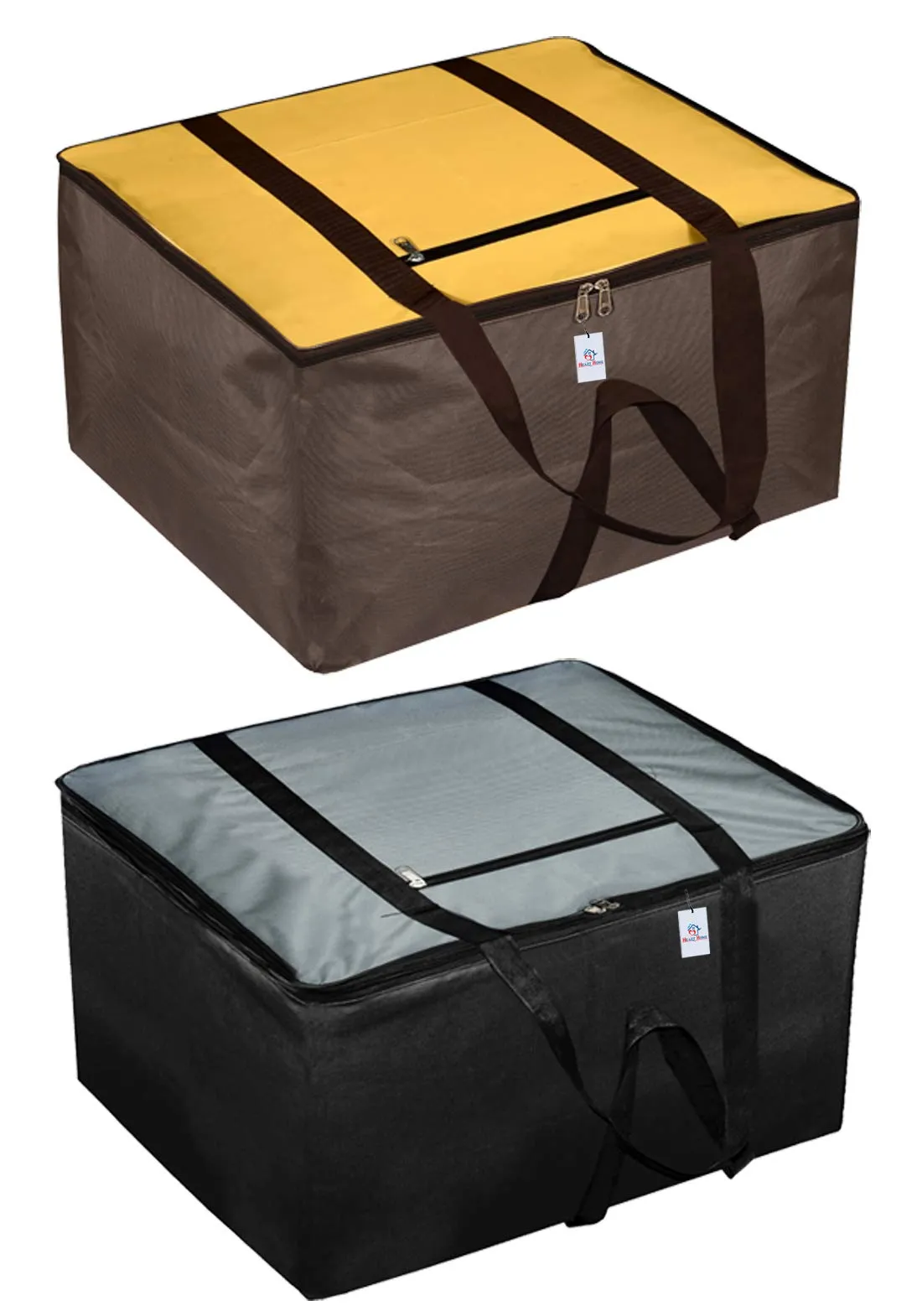 Heart Home Small Size Lightweight Foldable Rexine Jumbo Underbed Storage Bag With Zipper And Handle (Yellow & Grey)-Pack of 2 (Model: F_26_HEARTH016778)