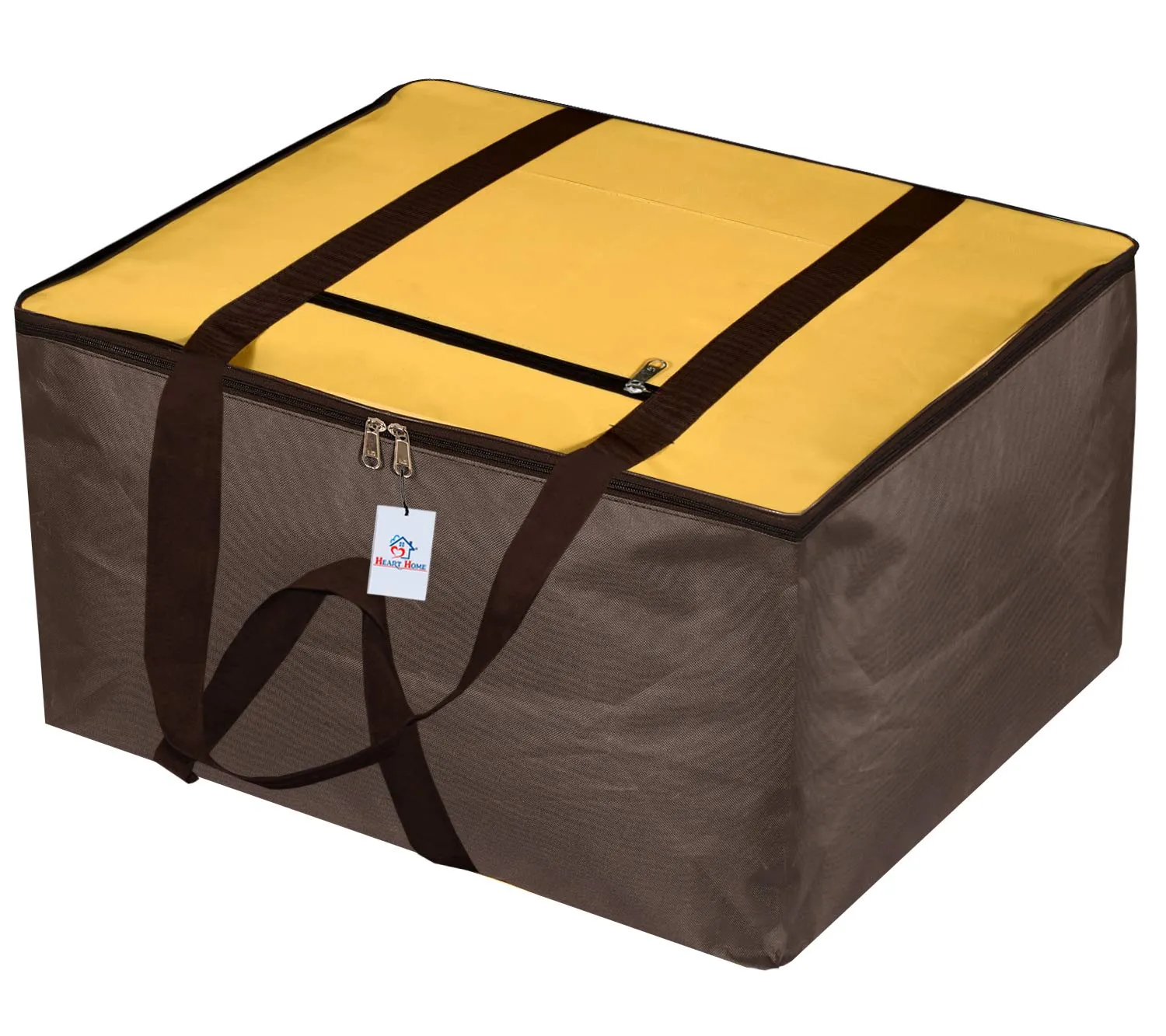 Heart Home Small Size Lightweight Foldable Rexine Jumbo Underbed Storage Bag With Zipper And Handle (Yellow & Grey)-Pack of 2 (Model: F_26_HEARTH016778)