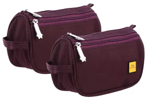 Heart Home Toiletry Travel Bags Shaving Kit/Pouch/Bag for Men and Women with 2 Main Compartment (Set of 2, Wine)-HEART11930