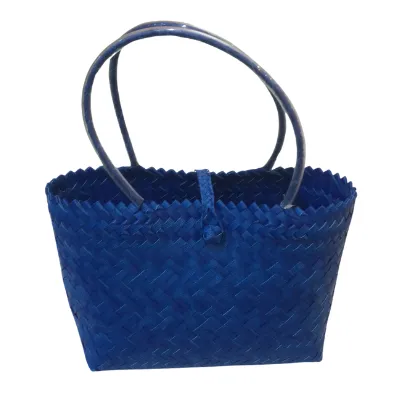 Helping Hands Penan Blue Handwoven Basket Style Tote Bag