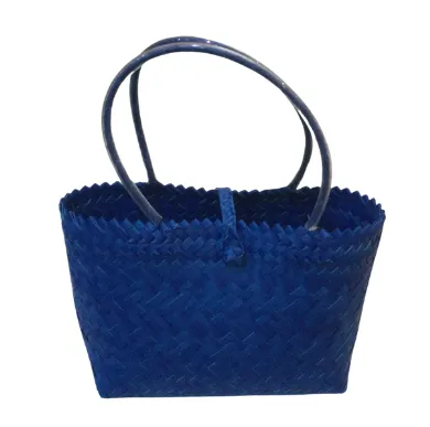 Helping Hands Penan Blue Handwoven Basket Style Tote Bag