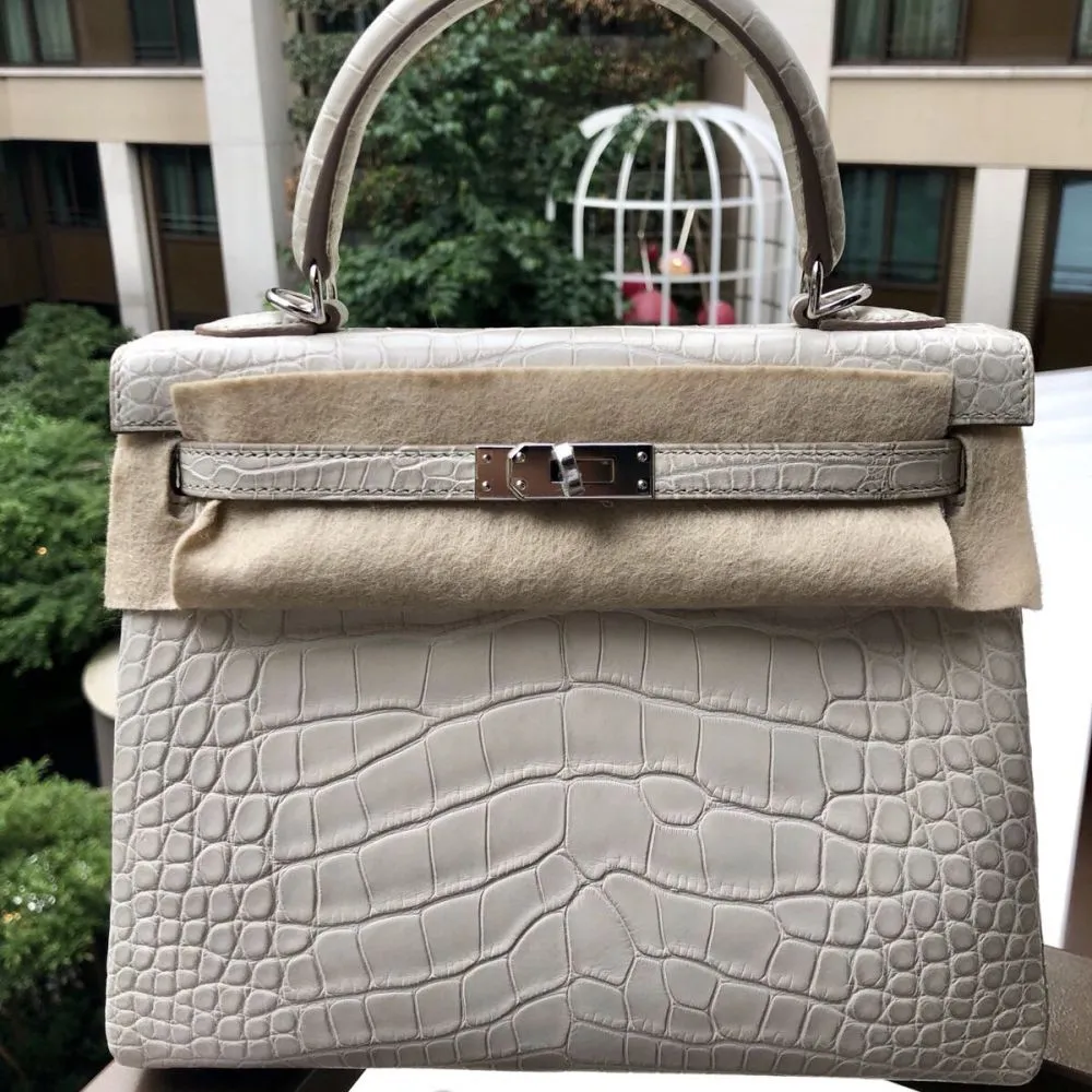 Hermès Kelly 25 Beton Alligator Mississippi Matte Palladium Hardware PHW