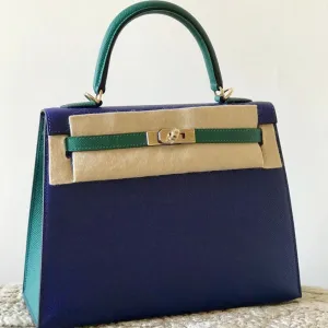 Hermès Kelly 28 Bleu Electrique/Malachite Sellier Epsom Gold Hardware GHW