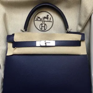 Hermès Kelly 28 Bleu Encre Sellier Epsom Palladium Hardware PHW