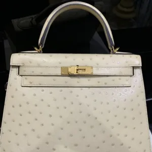 Hermès Kelly 28 Parchemin Sellier Ostrich Gold Hardware GHW