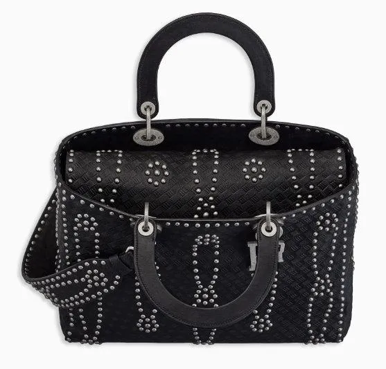 Large Lady Dior Bag in Black Studded Calfskin Leather