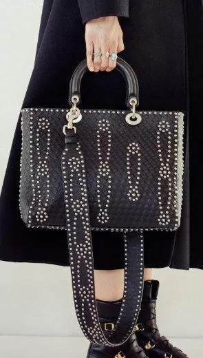 Large Lady Dior Bag in Black Studded Calfskin Leather