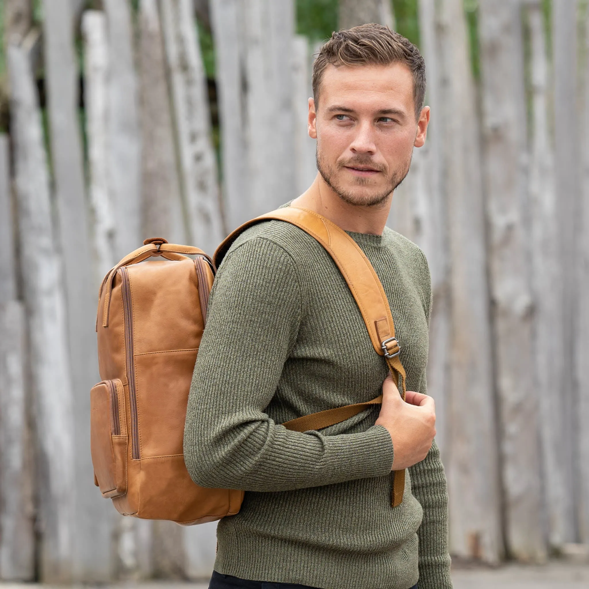 Leather Backpack Cognac Belford