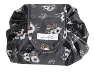 Lemonbella Cosmetic Black floral Cinch Sak With Velcro Flap