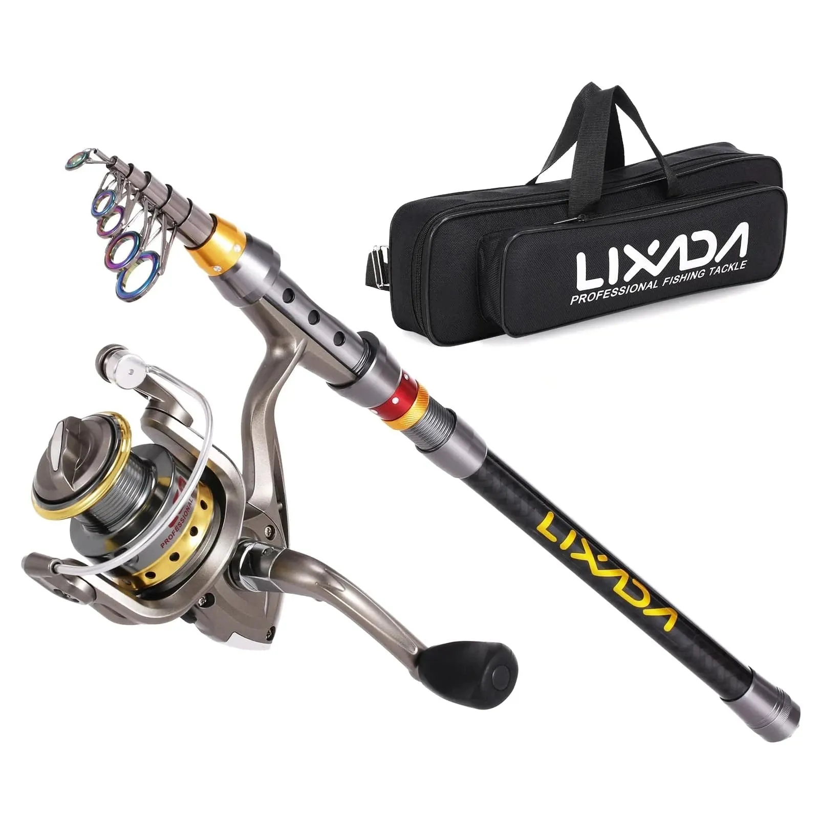 Lixada Carbon Fiber Telescopic Fishing Rod and Spinning Fishing Reel Combo Full Kit Fishing Tackle Carrier Bag Fishing Gear Set