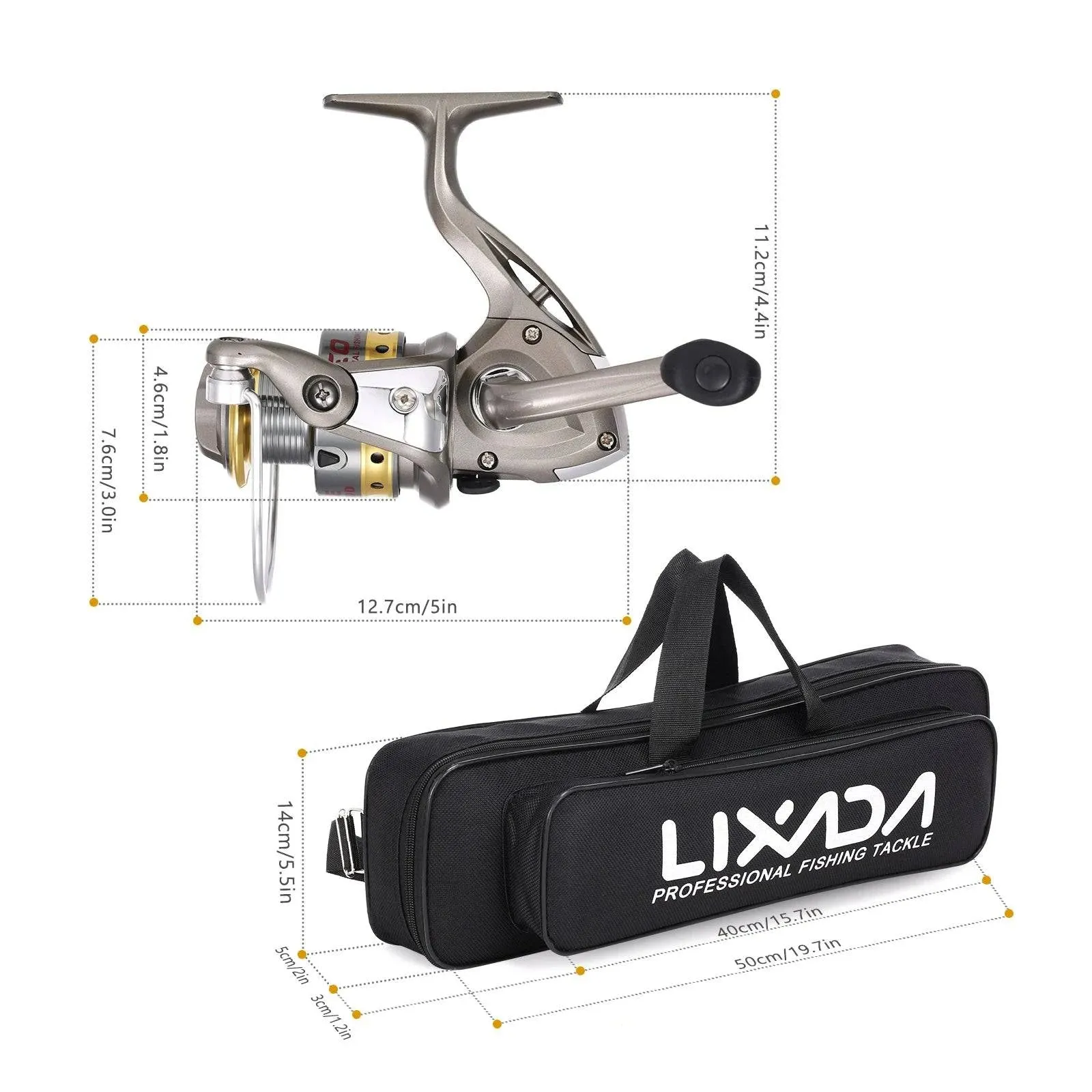 Lixada Carbon Fiber Telescopic Fishing Rod and Spinning Fishing Reel Combo Full Kit Fishing Tackle Carrier Bag Fishing Gear Set