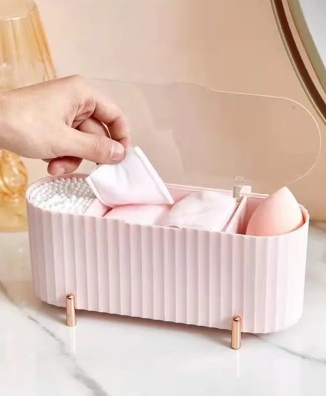 Luxury Three-Compartment Cosmetics Storage Box Dust-proof Makeup Organizer For Cotton Pads Swabs Beauty Egg Holder Bathroom Jewelry