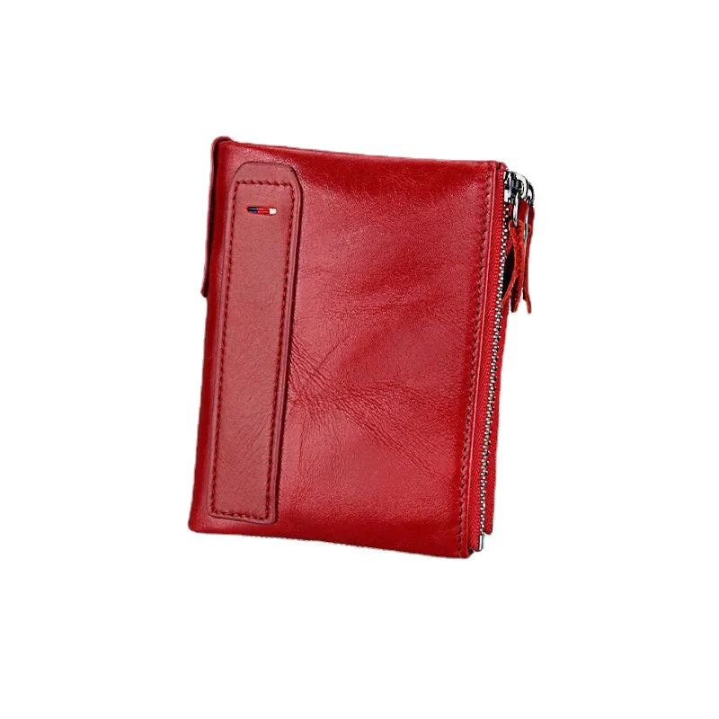 Men Genuine Leather RFID Anti-theft Multi-slots Retro Large Capacity Zipper Card Holder Wallet