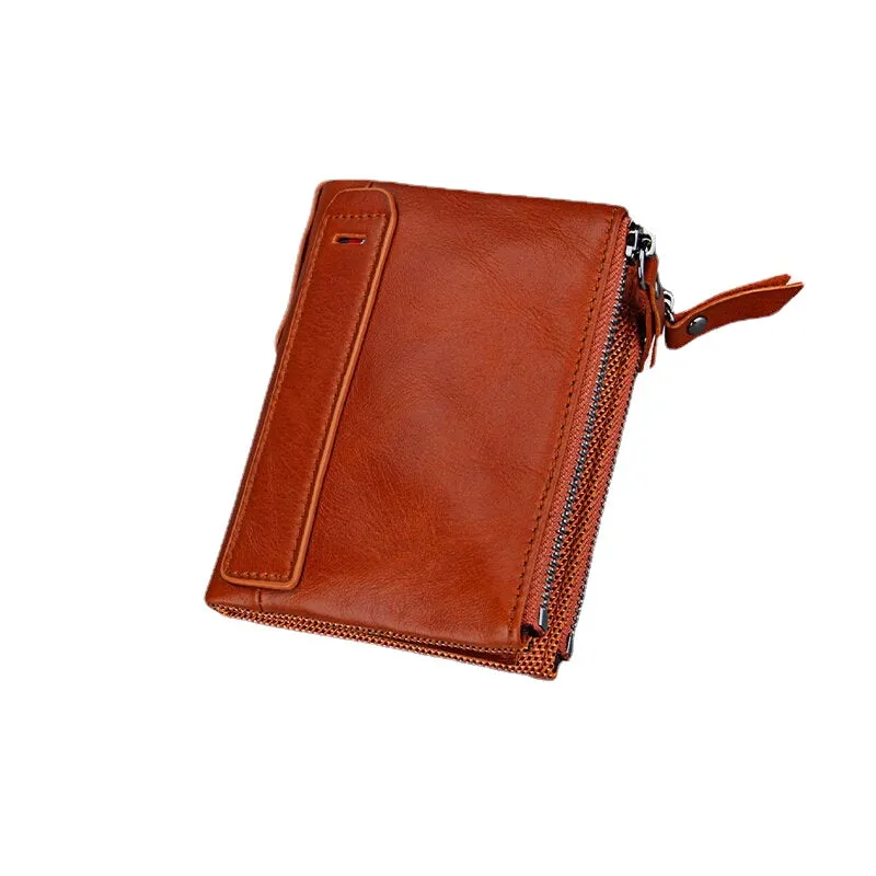 Men Genuine Leather RFID Anti-theft Multi-slots Retro Large Capacity Zipper Card Holder Wallet