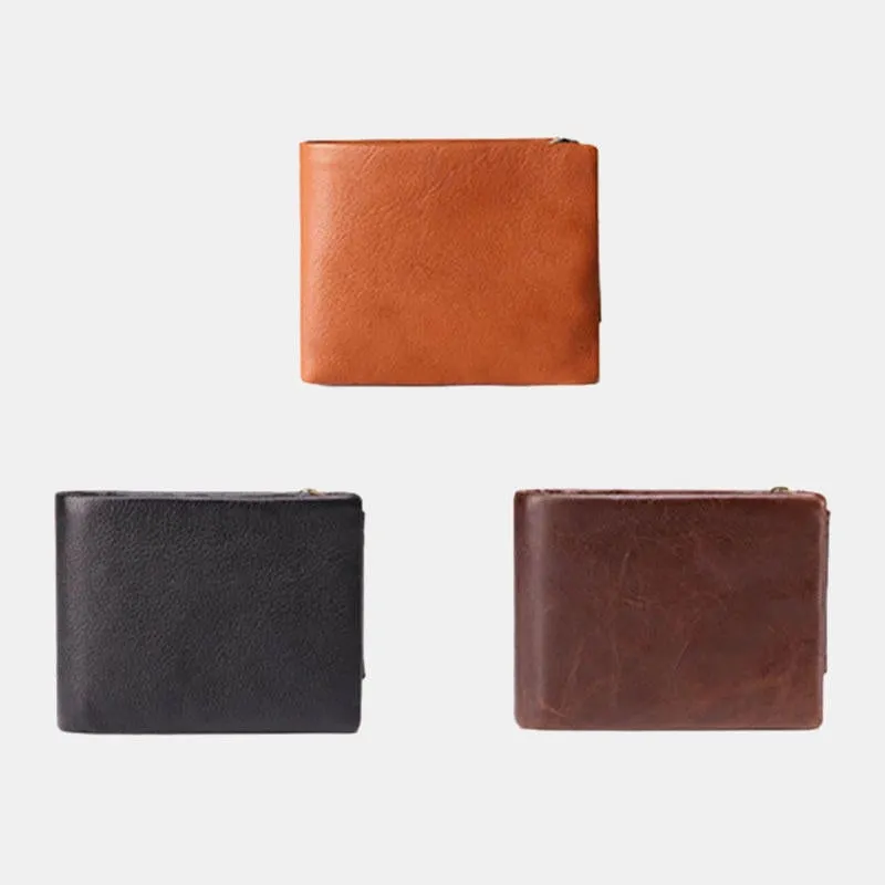 Men Genuine Leather Vinatge RFID Blocking Anti-Theft Wallet Card Holder Zipper Coin Bag