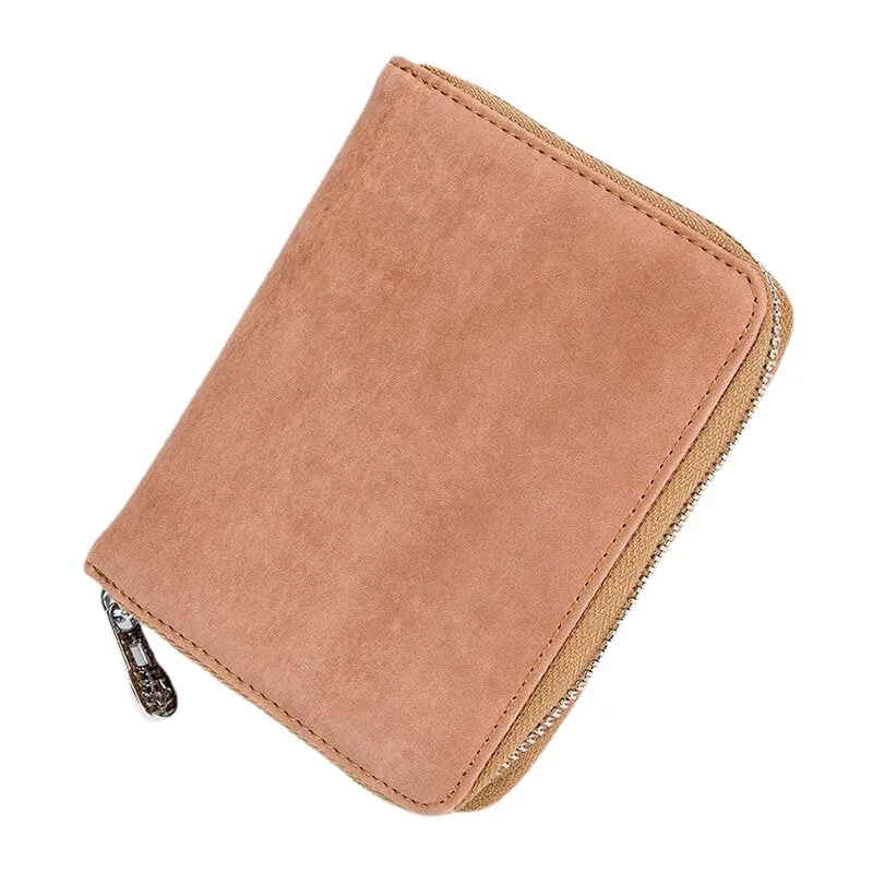 Men Women Anti-theft RFID Blocking Genuine Leather Zipper Card Holder Wallet Coin Bag