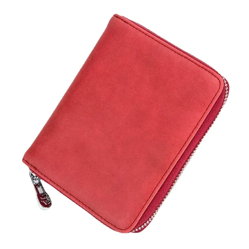 Men Women Anti-theft RFID Blocking Genuine Leather Zipper Card Holder Wallet Coin Bag