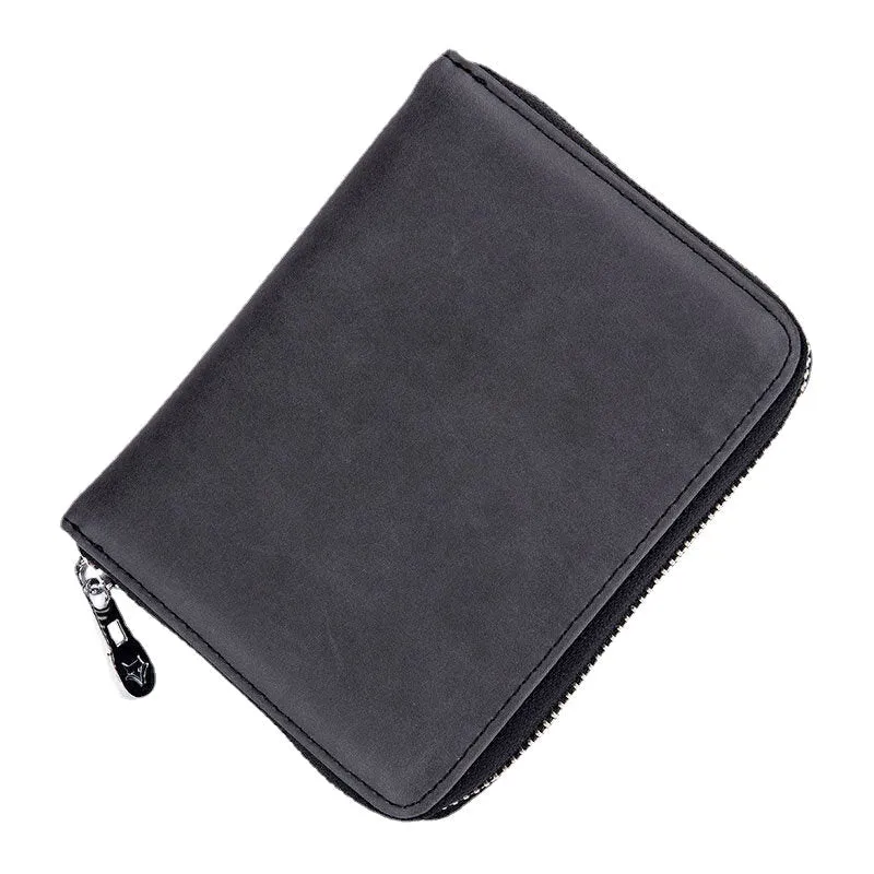 Men Women Anti-theft RFID Blocking Genuine Leather Zipper Card Holder Wallet Coin Bag