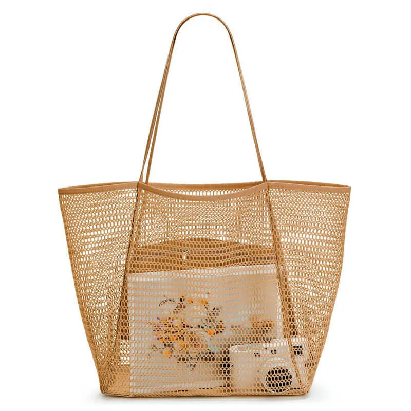 Mesh Beach Tote Bag Womens Shoulder Handbag For Summer