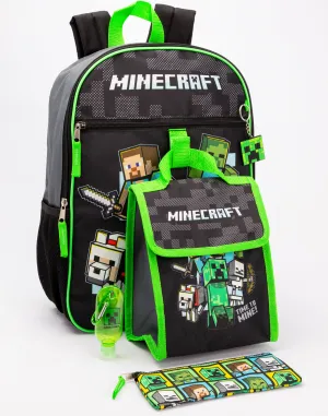 Minecraft 5 Piece Backpack & Lunch Bag School Set For Kids