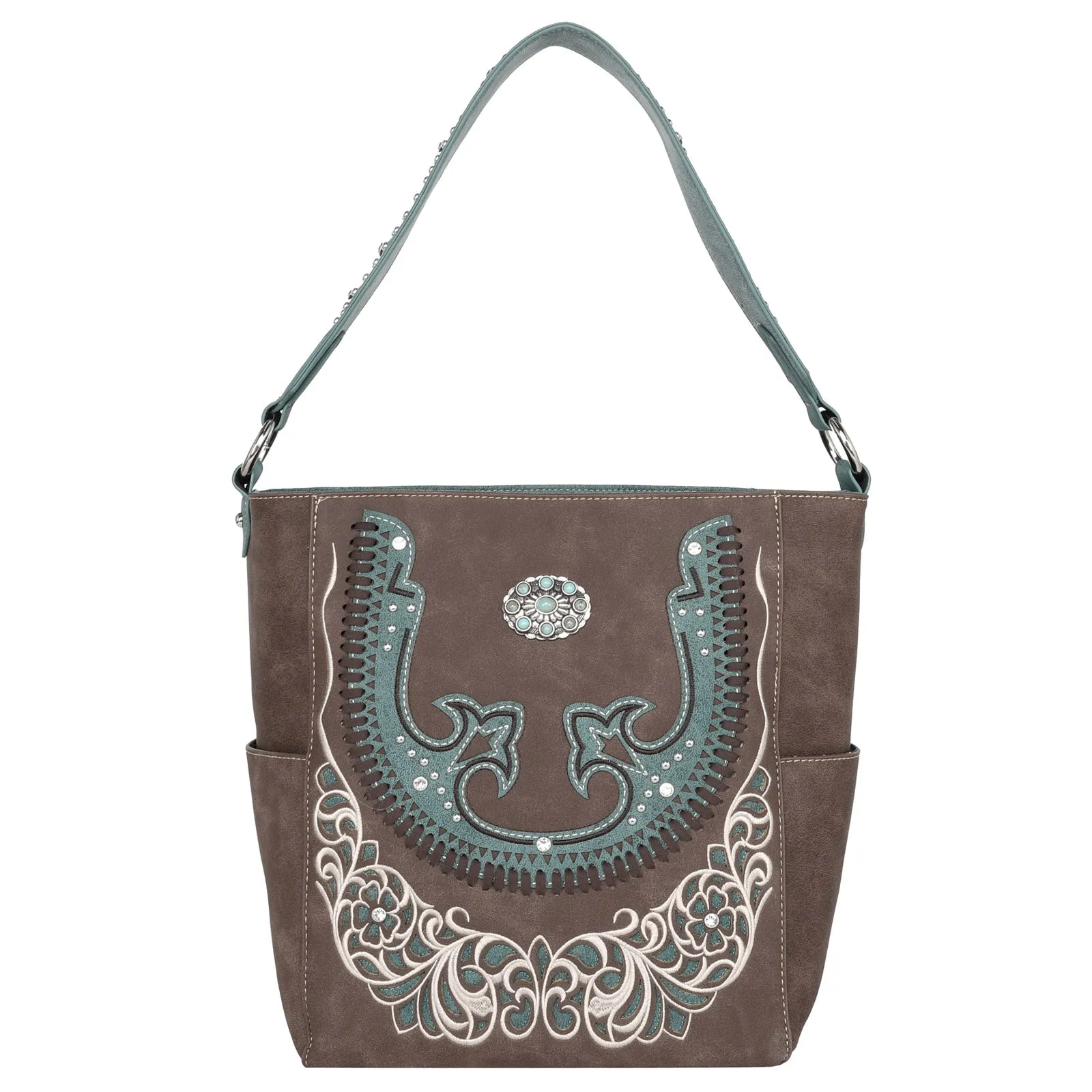 Montana West Cut-Out Turquoise Stone Concho Hobo Bag