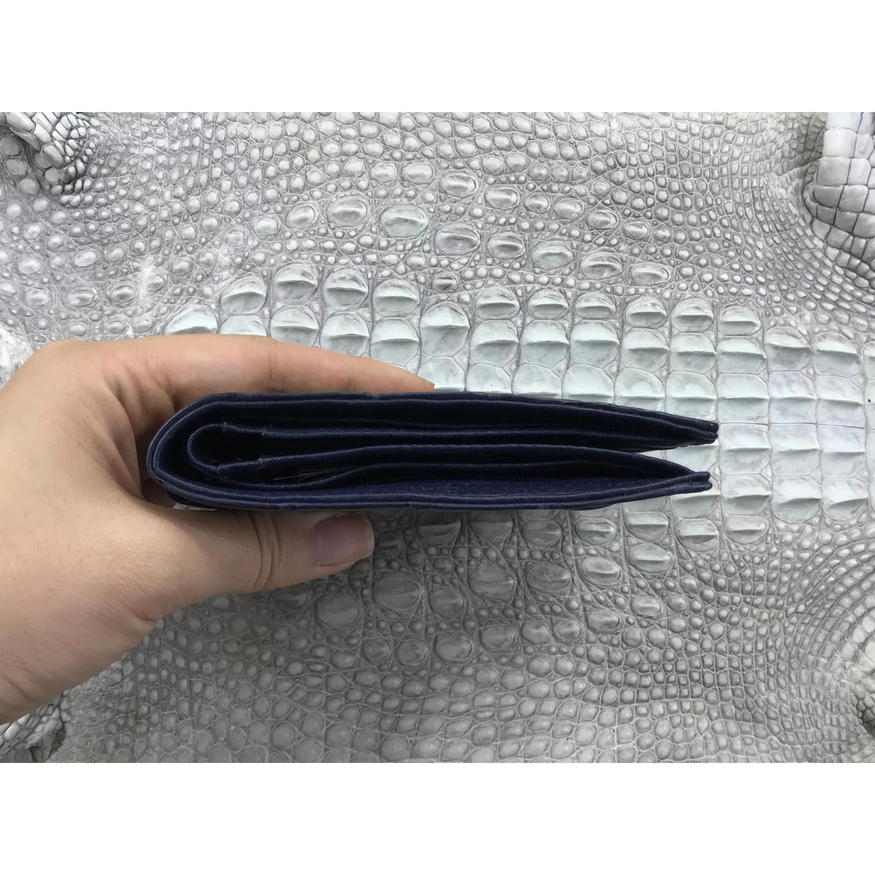 Navy Blue Alligator Tail Skin Bifold Wallet For Men | Handmade Crocodile Leather Wallet RFID Blocking | VL5563