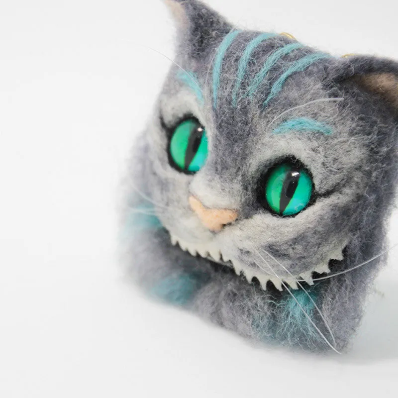 Needle felt project animals Cheshire cat brooch hair clip felt cute craft