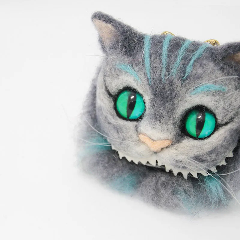 Needle felt project animals Cheshire cat brooch hair clip felt cute craft