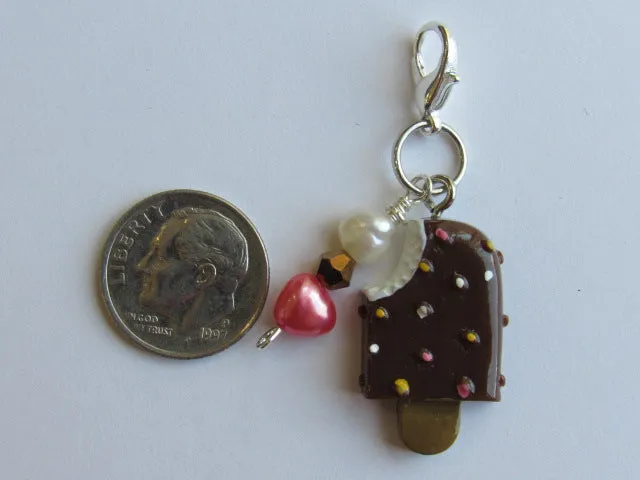 One of a Kind - Clip/Zipper Pull w/Baroque Pearl ~ Chocolate Ice Cream Pop