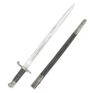 Original British Martini-Henry Rifle P-1887 MkI Sword Bayonet with Steel Mounted Leather Scabbard