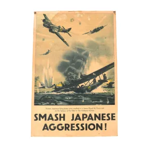 Original British WWII Anti-Japanese Propaganda Board - Smash Japanese Aggression - 19 x 29”