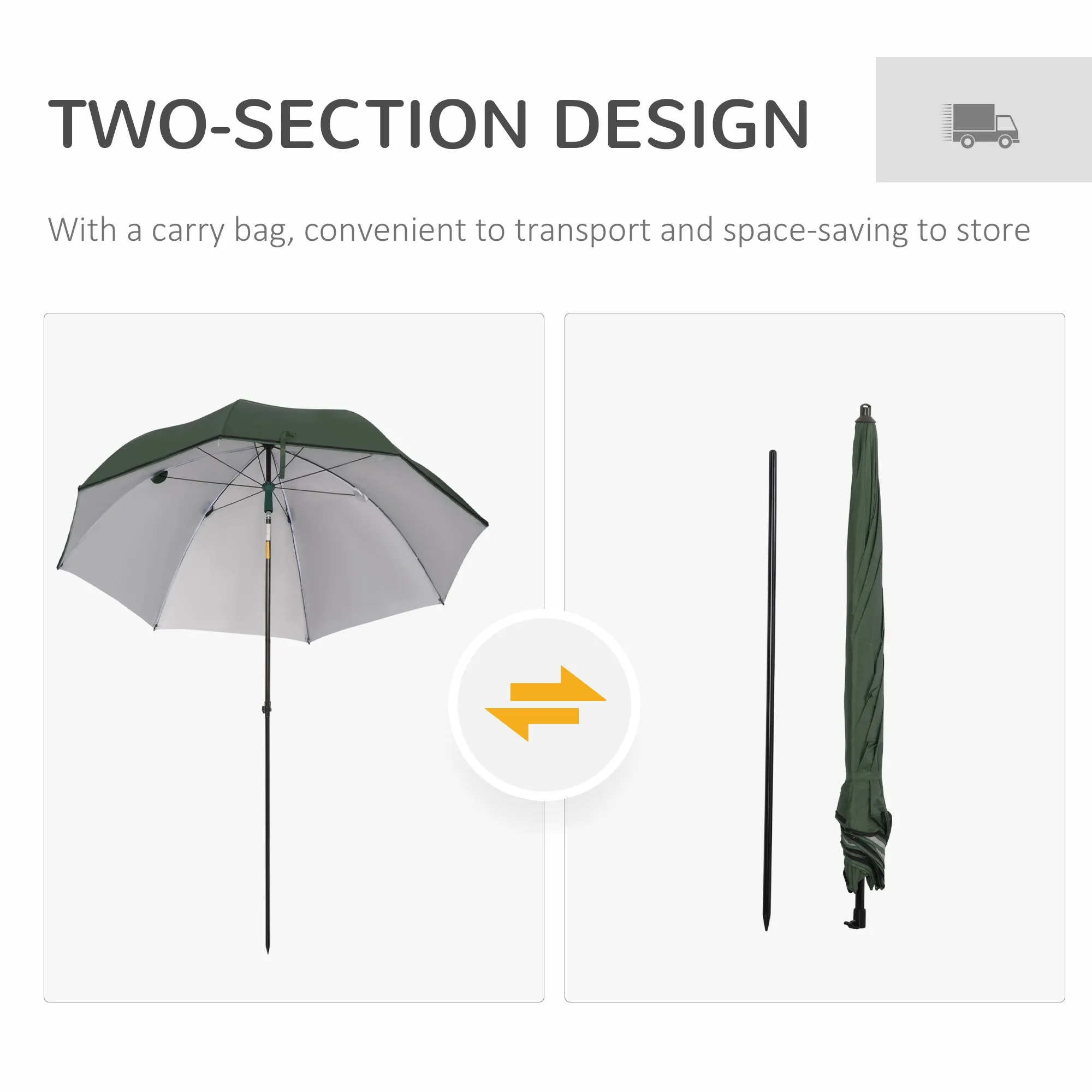 Outsunny 2M Beach Parasol Fishing Umbrella Brolly With Sides And Push Button Tilt Sun Shade Shelter With Carry Bag