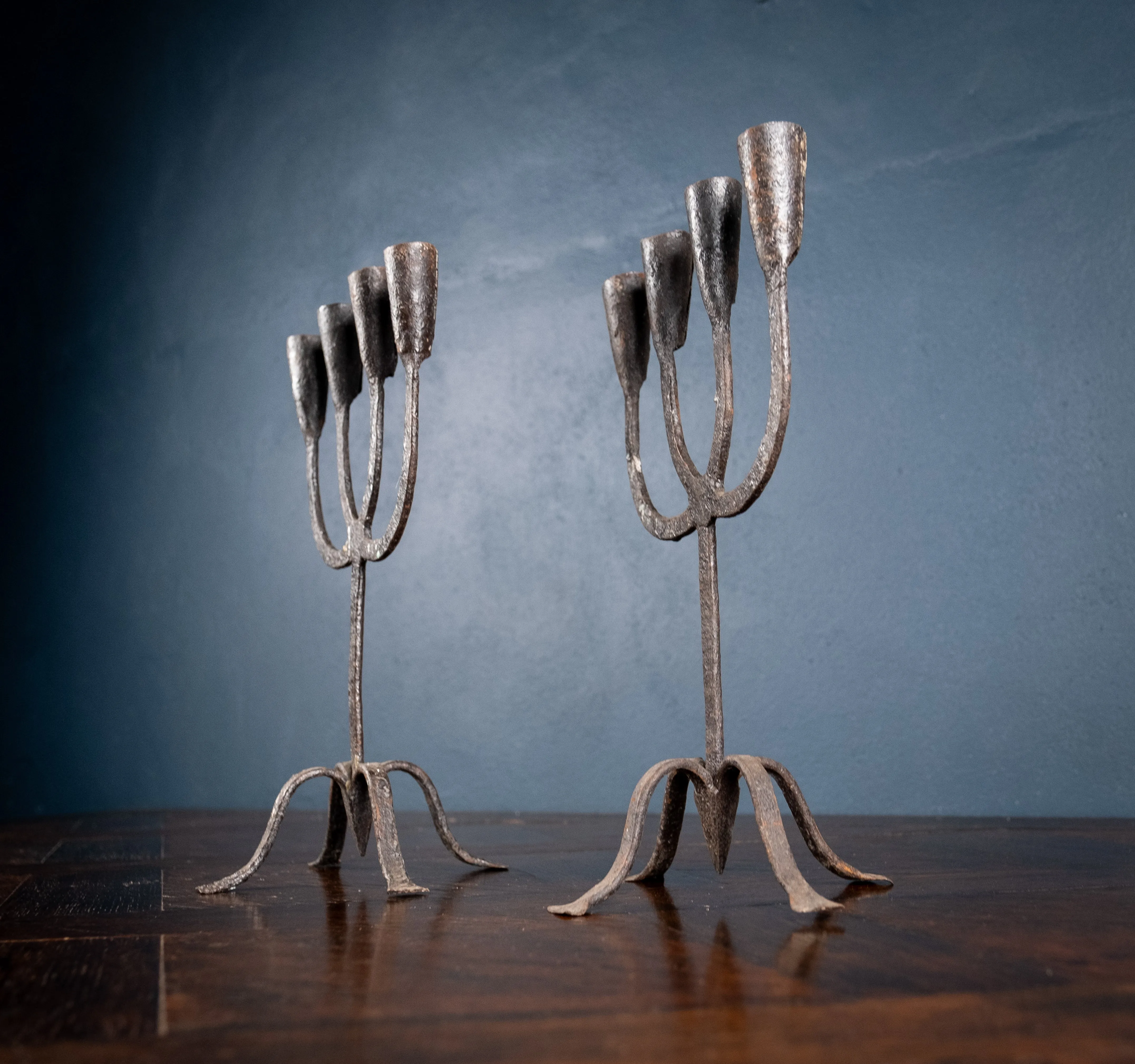 Pair Of Scandinavian Wrought Iron Candle Holders, c.1800