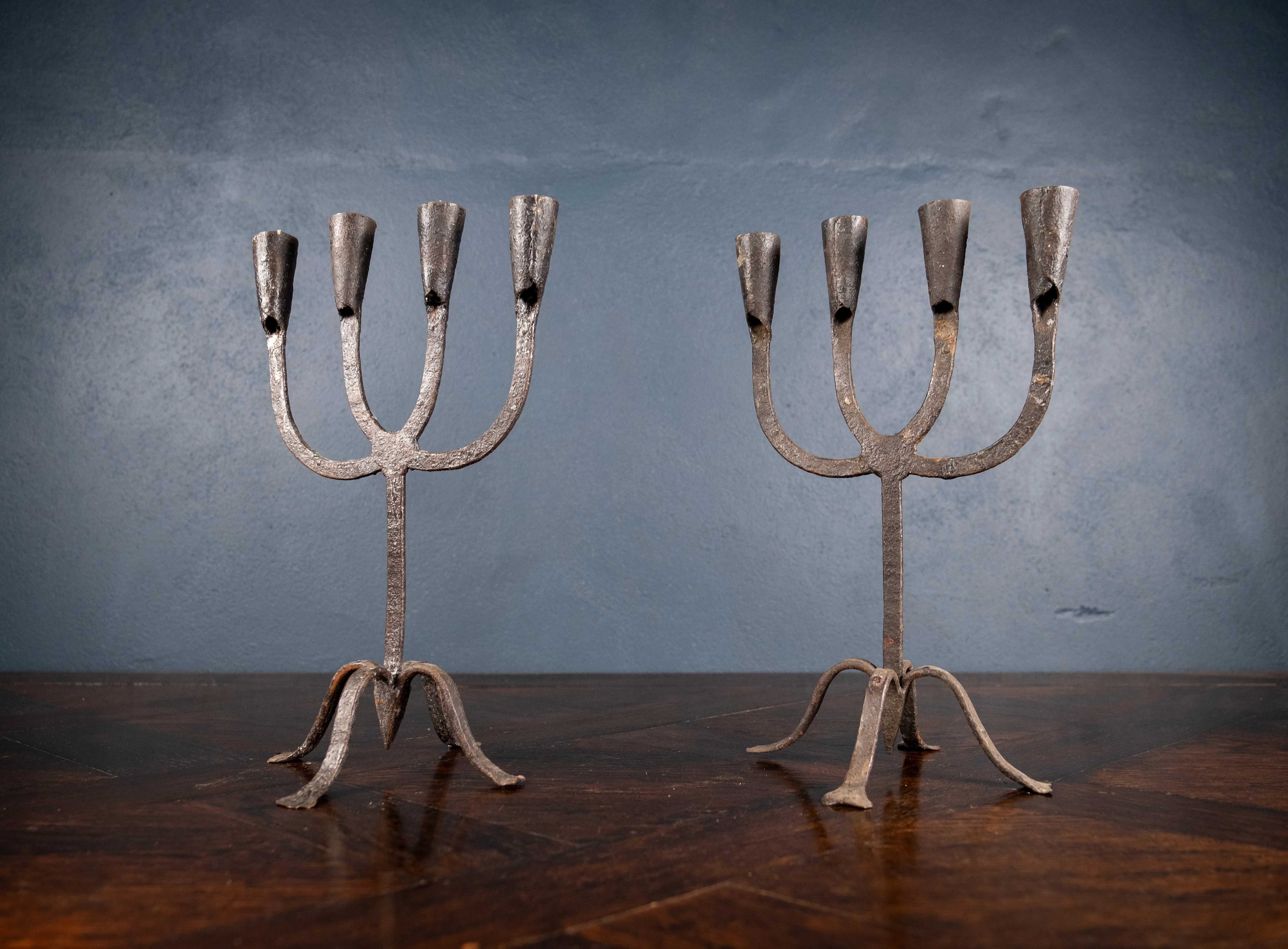 Pair Of Scandinavian Wrought Iron Candle Holders, c.1800