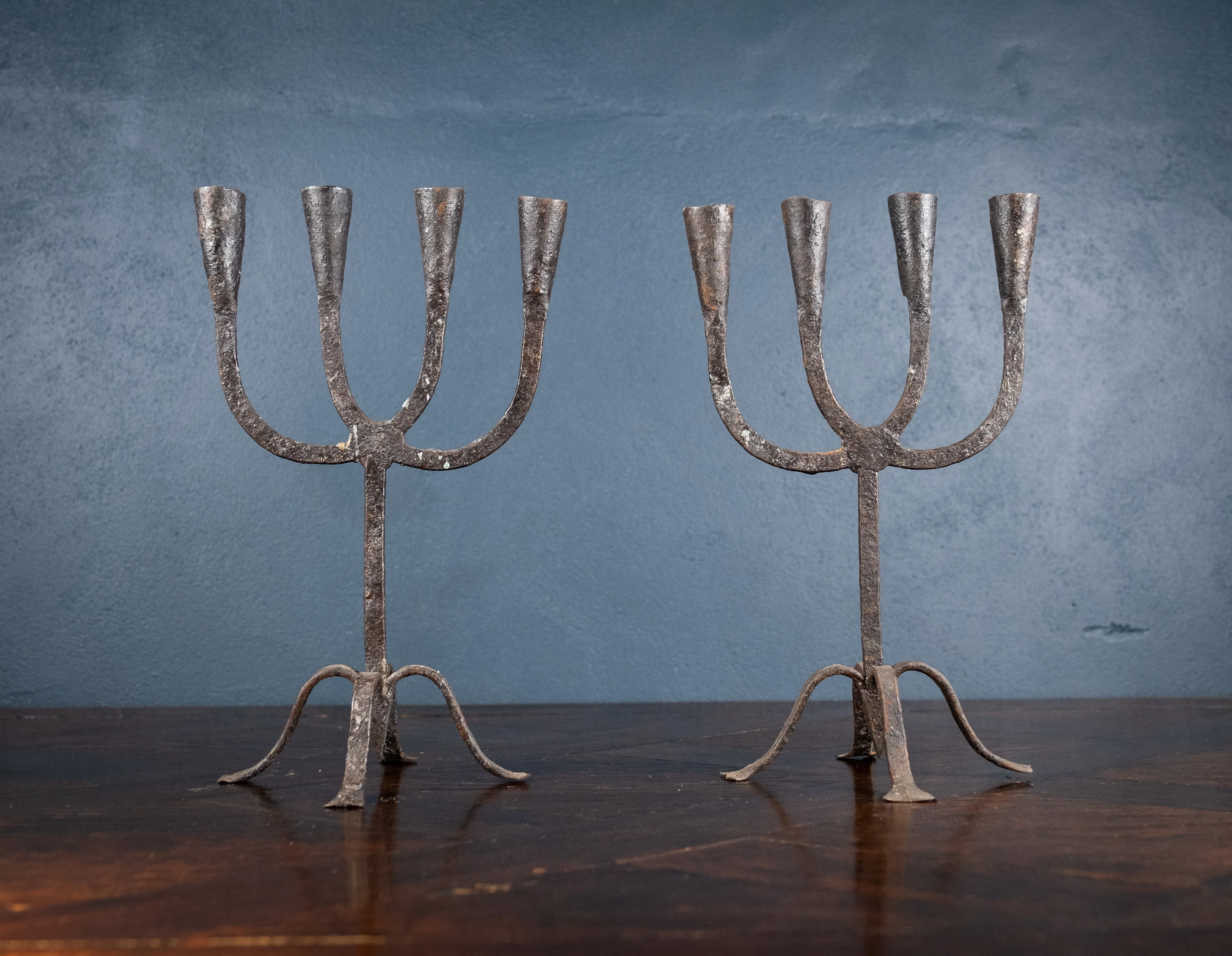 Pair Of Scandinavian Wrought Iron Candle Holders, c.1800