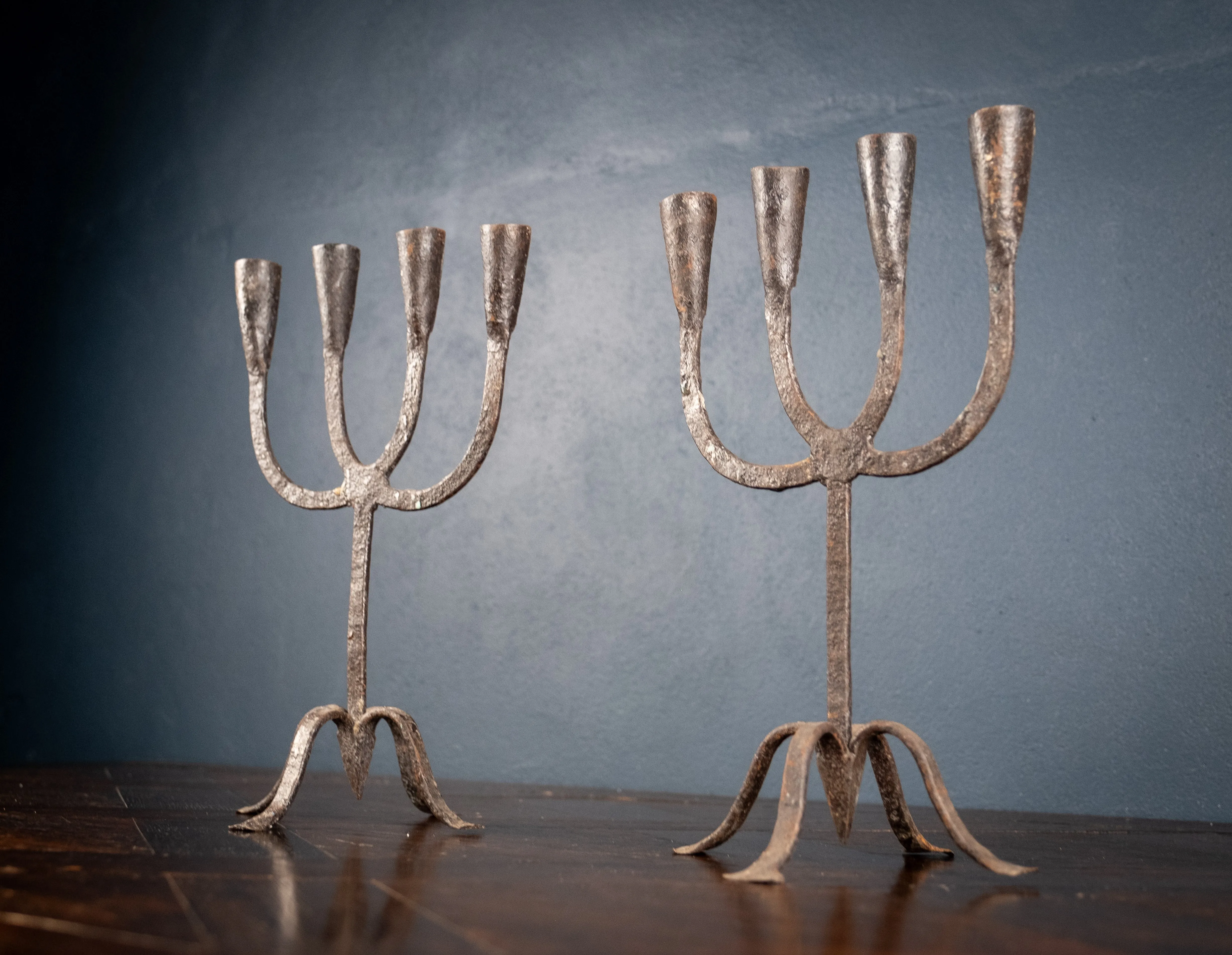 Pair Of Scandinavian Wrought Iron Candle Holders, c.1800